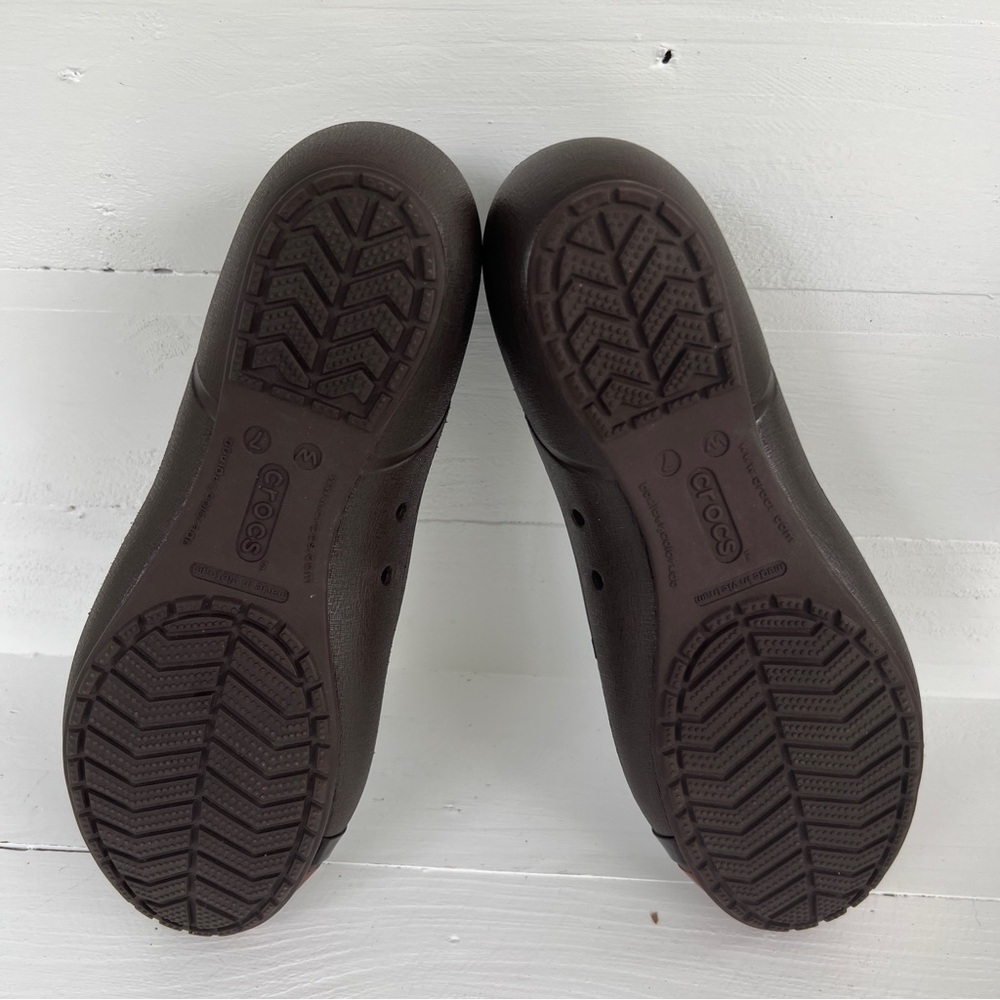 Crocs Brown Sandals Women's 7 Tortoise Shell Cap Toe Ballet Flats Mary Janes - Picture 7 of 8